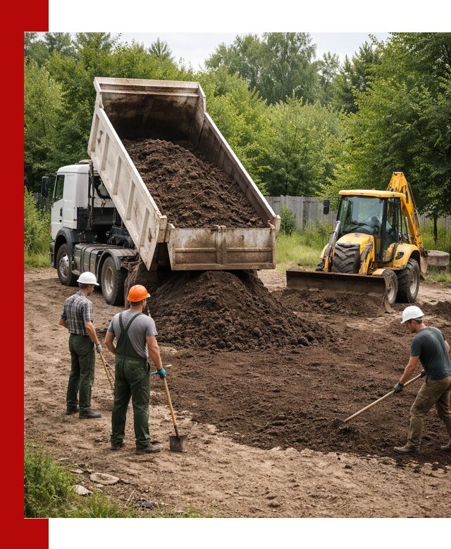 Доставка и укладка грунта для выравнивания участка в Кимовске