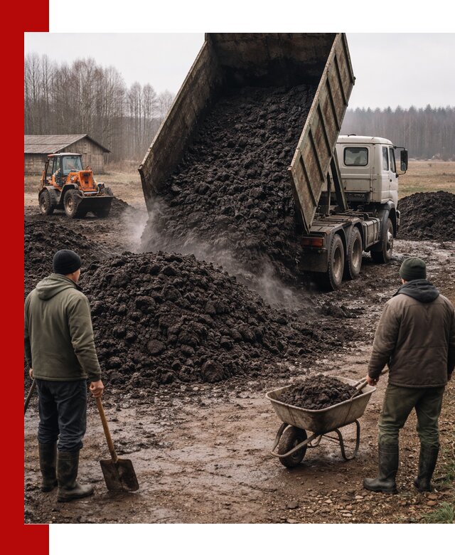 Доставка низинного торфа с разгрузкой и доставкой в Кимовске