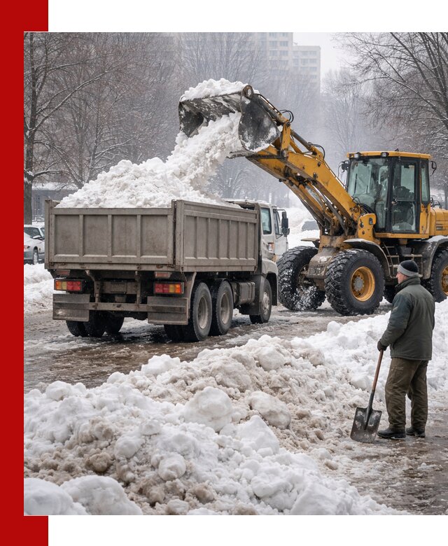 Вывоз снега грузовой техникой в Кимовске оперативно и чисто