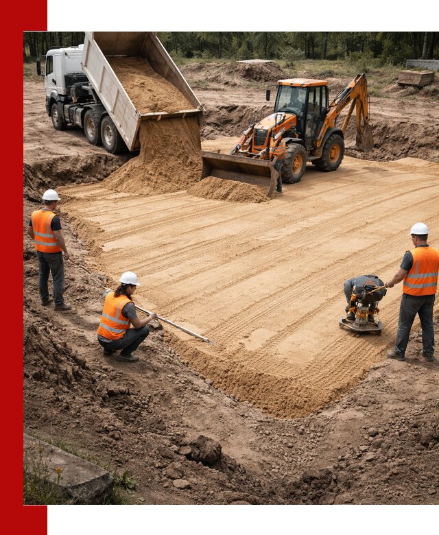 Устройство песчаной подушки для фундаментов и дорог в Кимовске